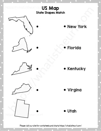 Us Map States Match Worksheets