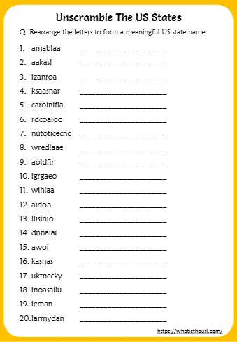 Unscramble The Us States