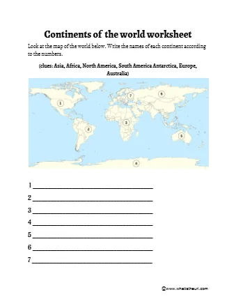 Continents Of The World Worksheet