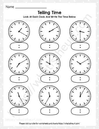Write The Time In Numbers Worksheets Exercise 1