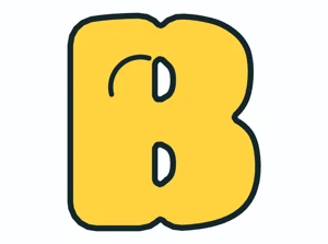 Step 4: the bubble letter B colored yellow with a curved shine line